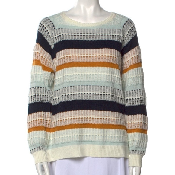 TULAROSA Cream Striped Pullover Crewneck Sweater Pastel Colors - Picture 1 of 9